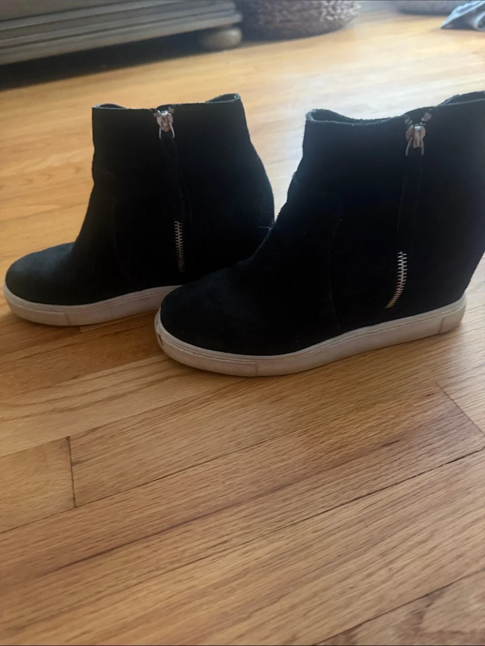 Steve Madden Black Suede Platform Ankle Sneakers with Side Zipper